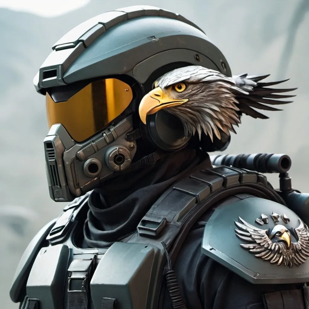 Prompt: Sci-fi soldier with eagle helmet 