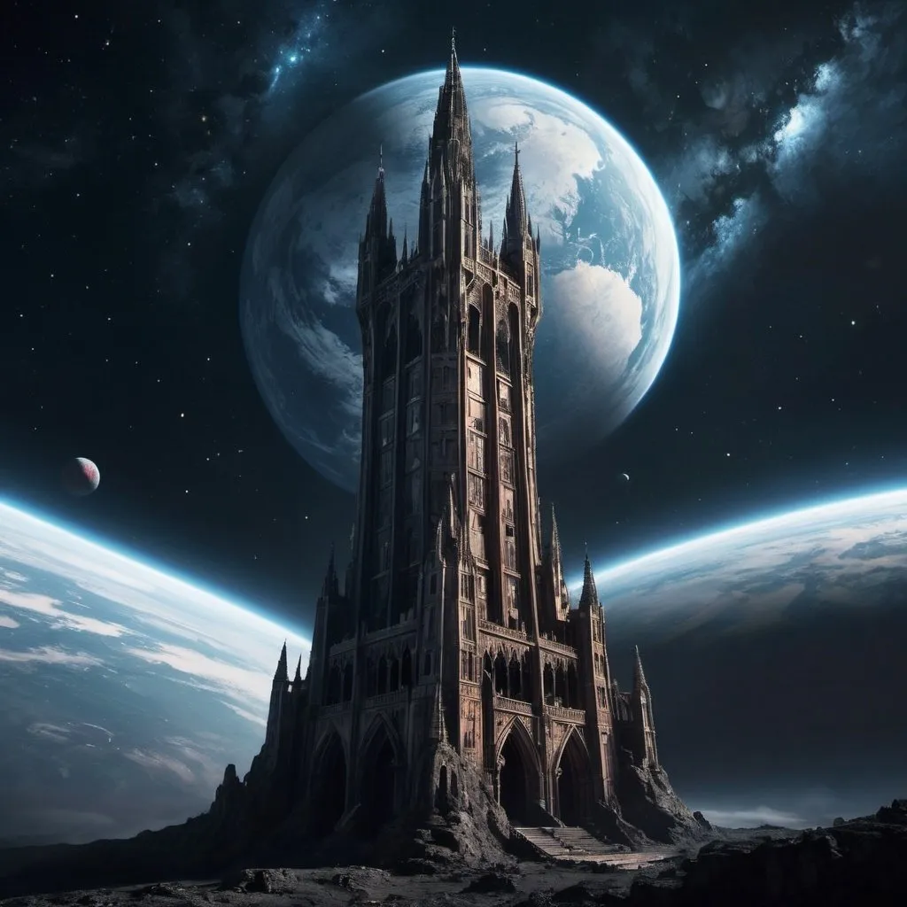 Prompt: Gothic Tower in space 