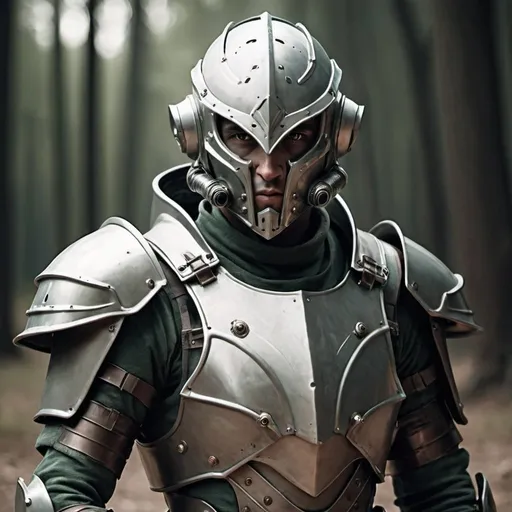 Prompt: Sci-fi male elf soldier in power armor with Knight helmet and facemask 