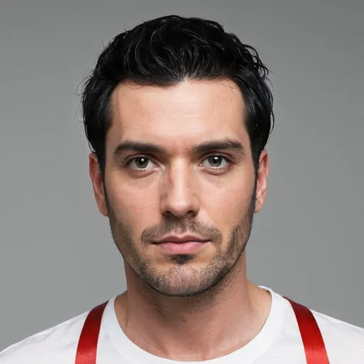 Prompt: Man with black hair with a red strip in hair 