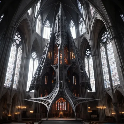 Prompt: Gothic cathedral space ship 