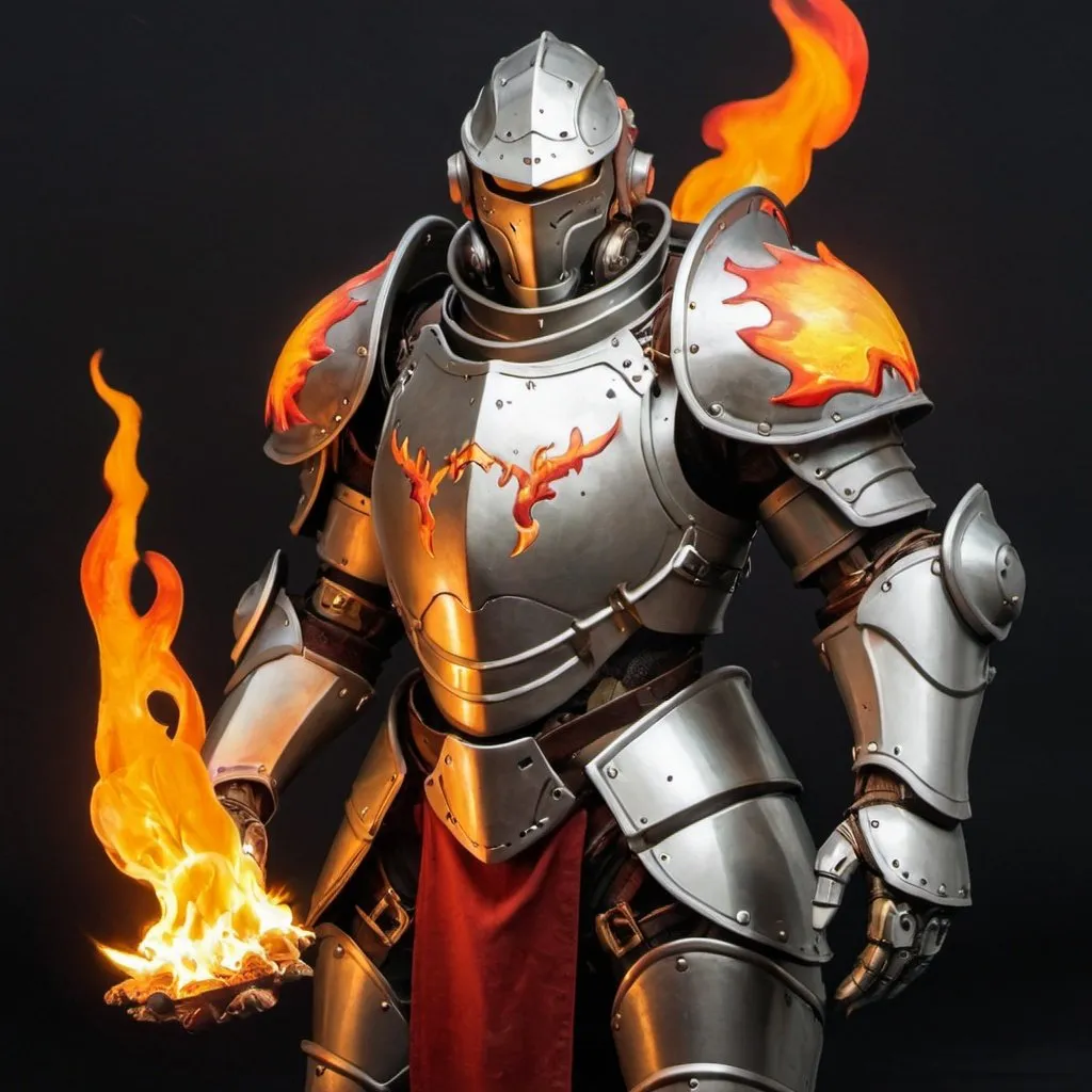 Prompt: warforged soldier with flaming armor 