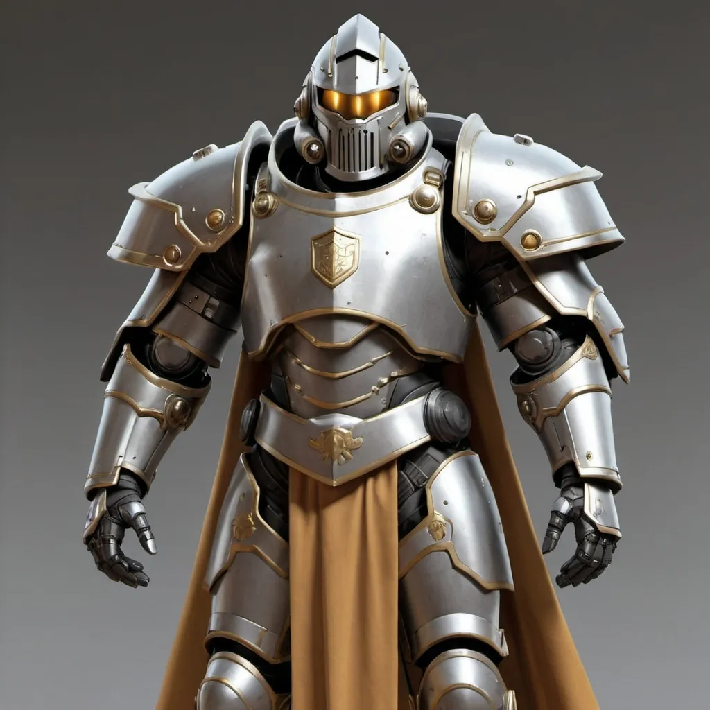 Prompt: Sci-fi paladin with shoulder cape and power armor 