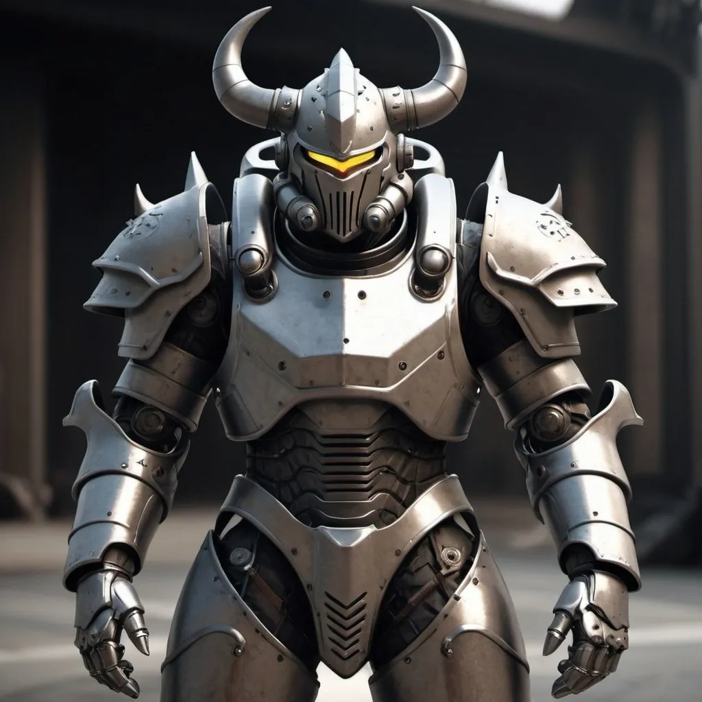 Prompt: Sci-fi power armor knight with horns