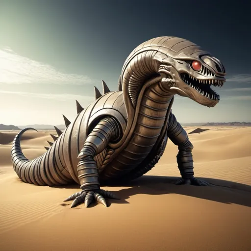 Prompt: Sci-fi Sand worm with armor 