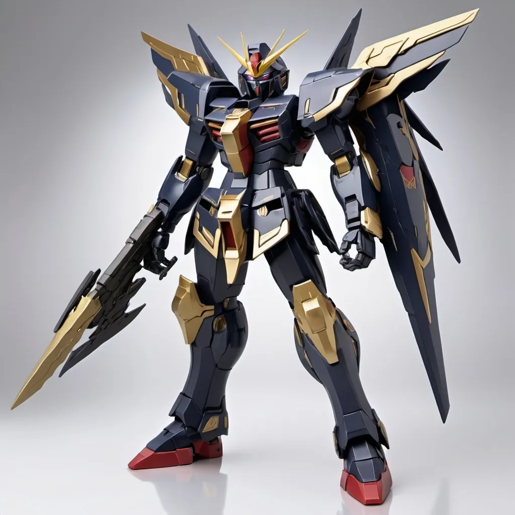 Prompt: Gundam vanguard with sleek armor and roman design with a hint of elven style in raven color 