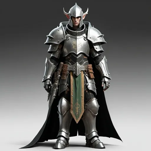 Prompt: Sci-fi male elf soldier that has norse and gothic design armor with a shoulder cape in Warhammer 40k power armor with knight helmet 