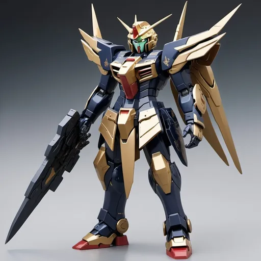 Prompt: Gundam Alus with sleek armor and roman design with a hint of elven style in raven color 