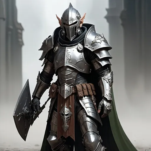 Prompt: Sci-fi male elf soldier that has norse and gothic design armor with a shoulder cape in Warhammer 40k power armor with knight helmet that has facemask 