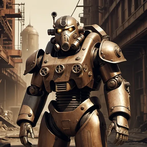 Prompt: Dieselpunk power armor with a fallout design 