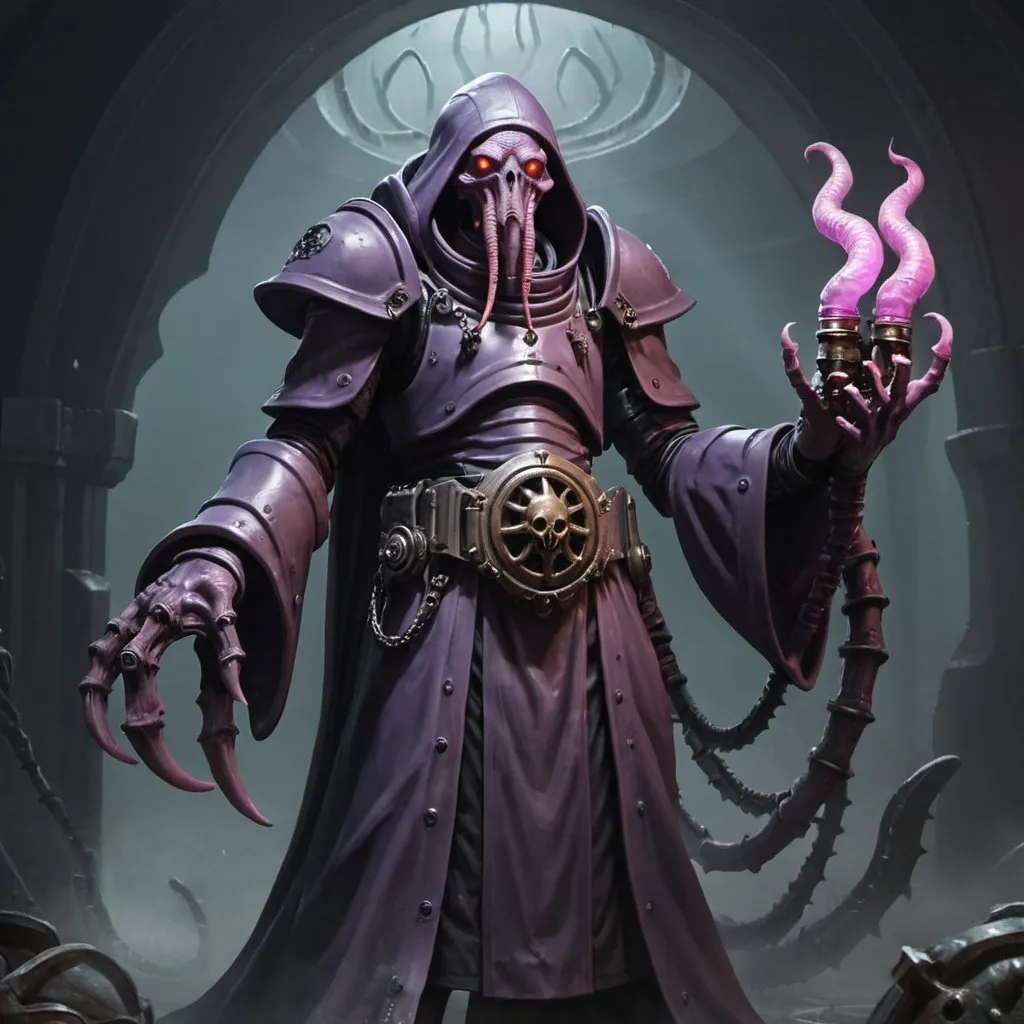 Prompt: Mindflayer in power armor priest 