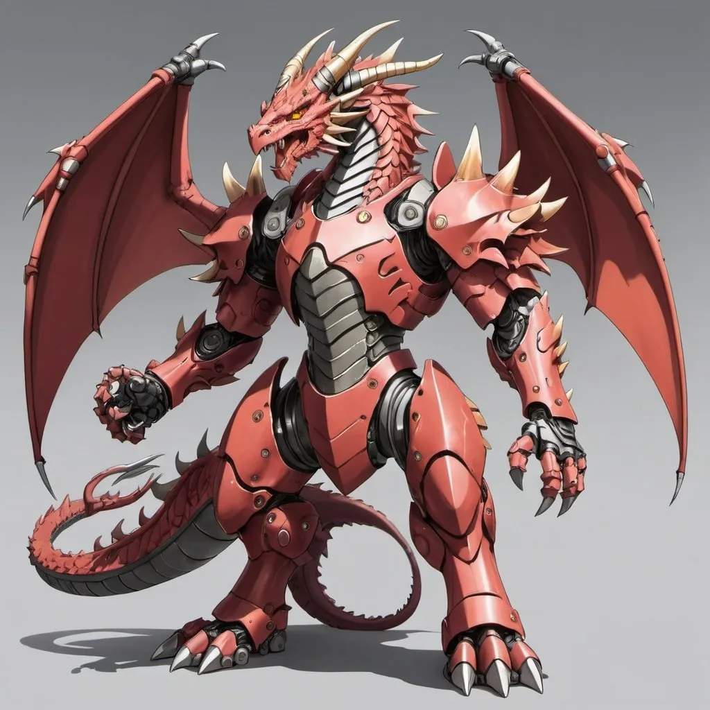 Prompt: Anime dragon with four arms with power armor 