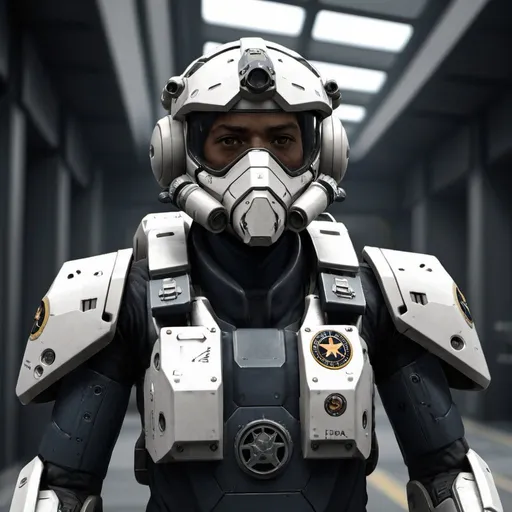 Male mech pilot with skull helmet