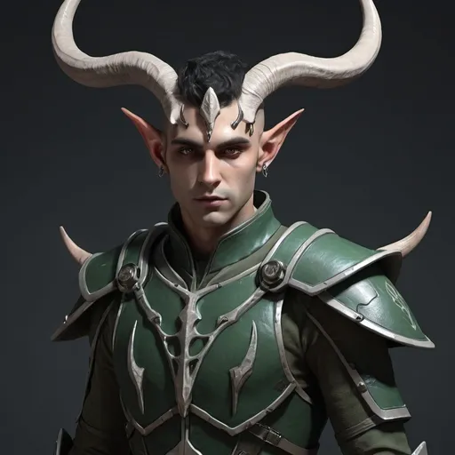 Prompt: Sci-fi male elf soldier with horns