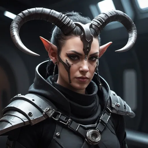 Prompt: Sci-fi assassin with horns
