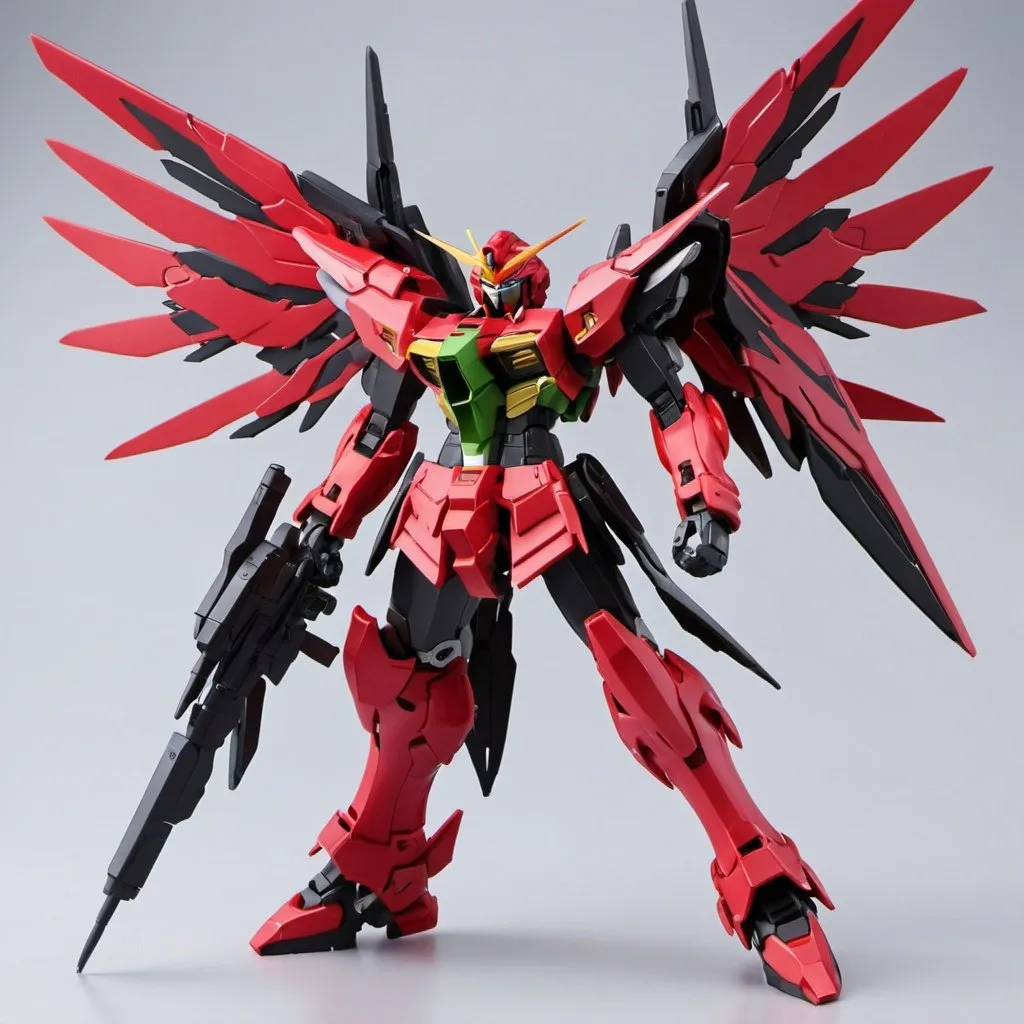 Prompt: Gundam exia red and black with wings 