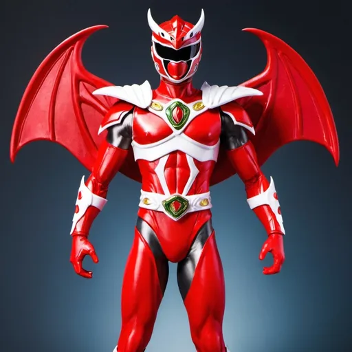 Prompt: Red dragon power ranger with shoulder cape