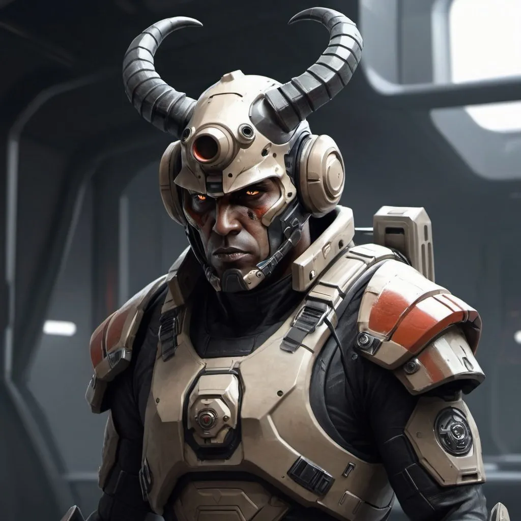 Prompt: Sci-fi soldier with horns