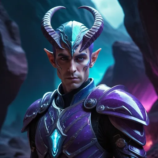 Prompt: Sci-fi male elf soldier with horns