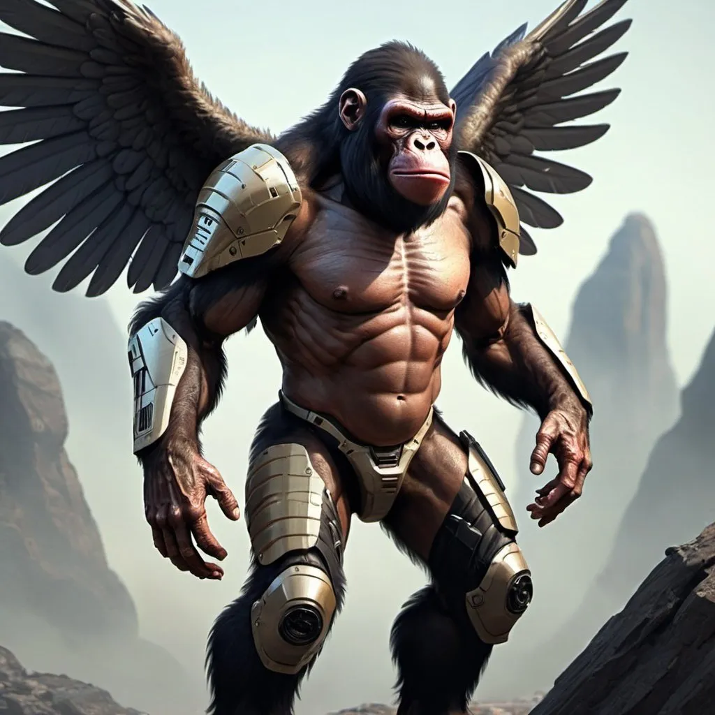 Prompt: Sci-fi winged ape soldier 