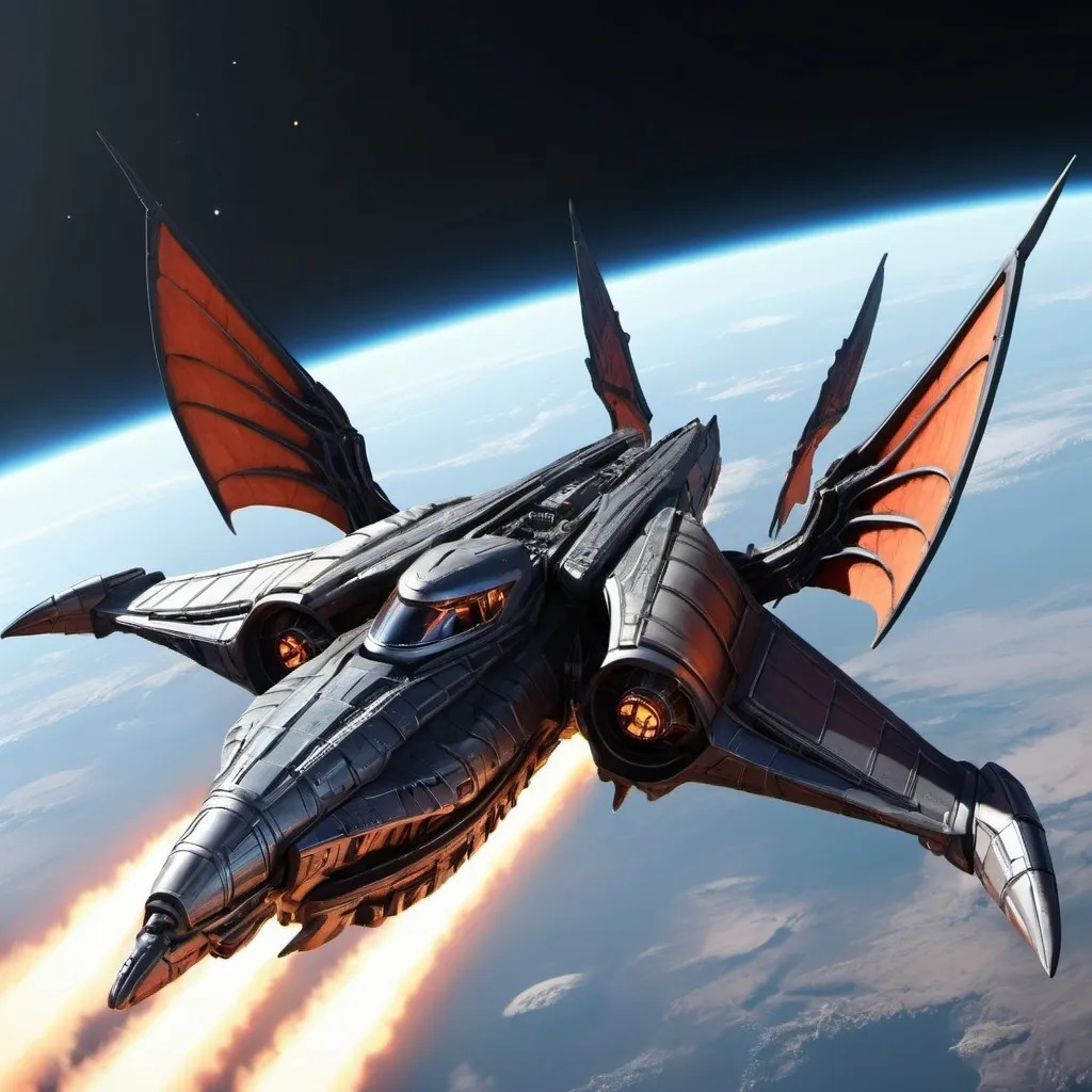 Prompt: Sci-fi Space ship fighter with dragon wings