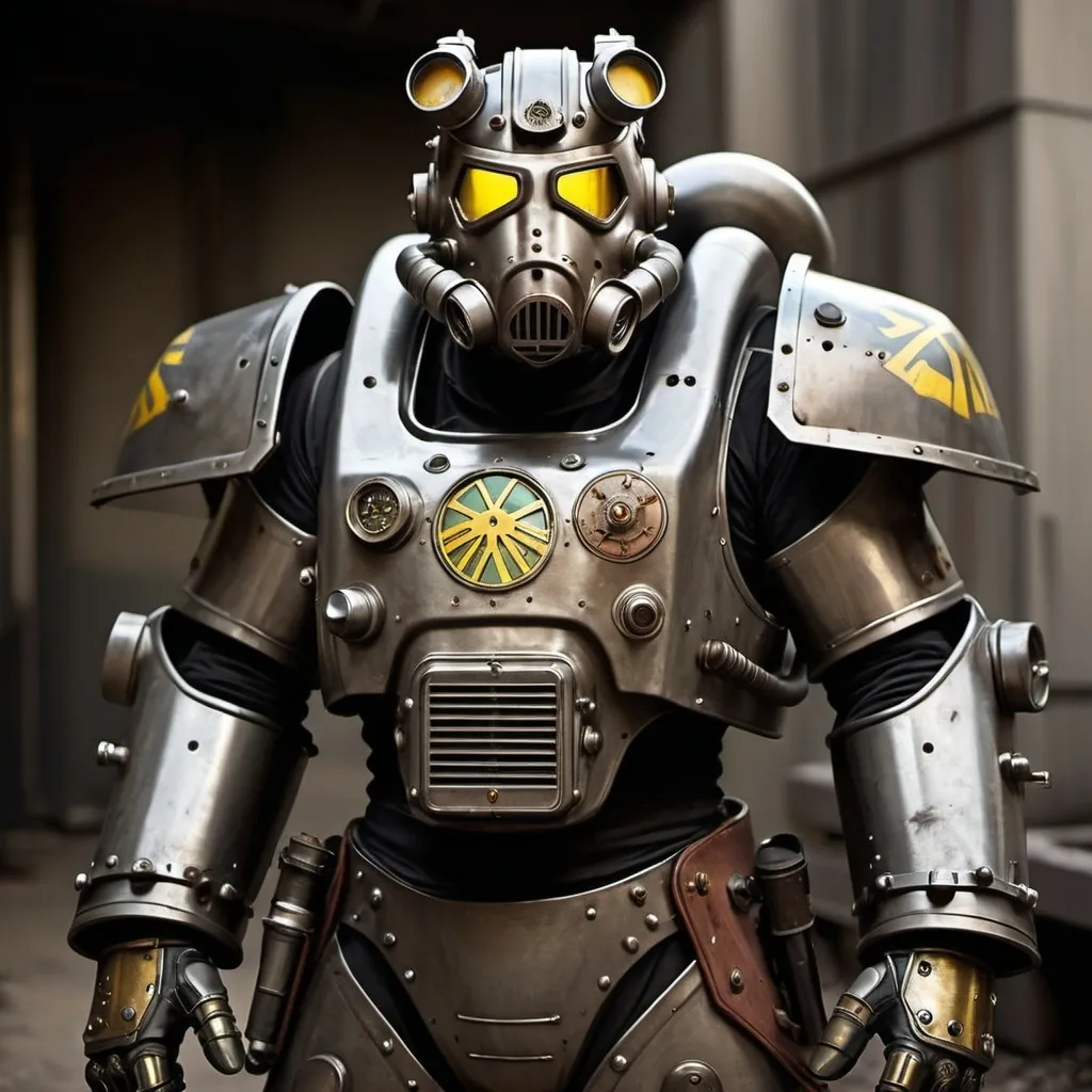 Prompt: Dieselpunk power armor with a fallout design 