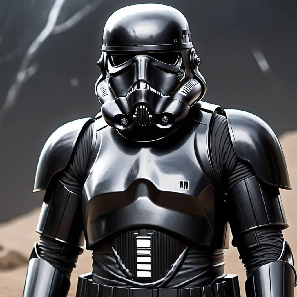 Prompt: Storm trooper in black power armor 