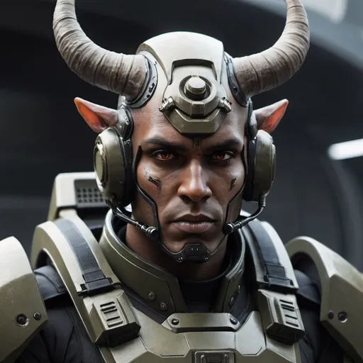 Prompt: Sci-fi soldier with horns