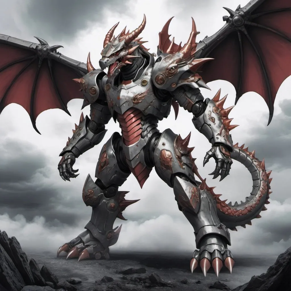 Prompt: Anime nightmare dragon in power armor 