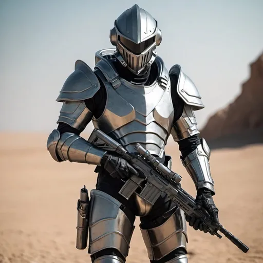 Prompt: Sci-fi soldier with Knight helmet 