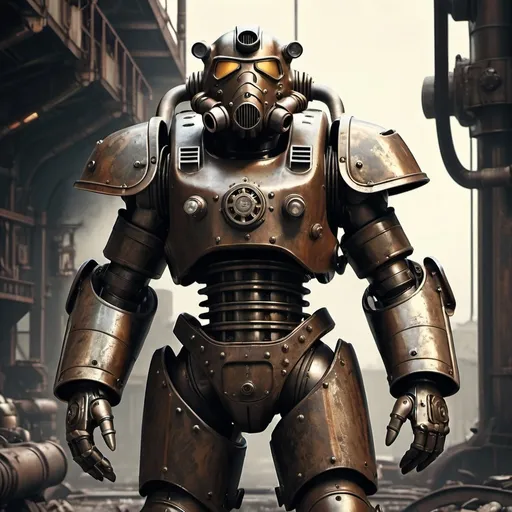 Prompt: Dieselpunk power armor with a fallout design 