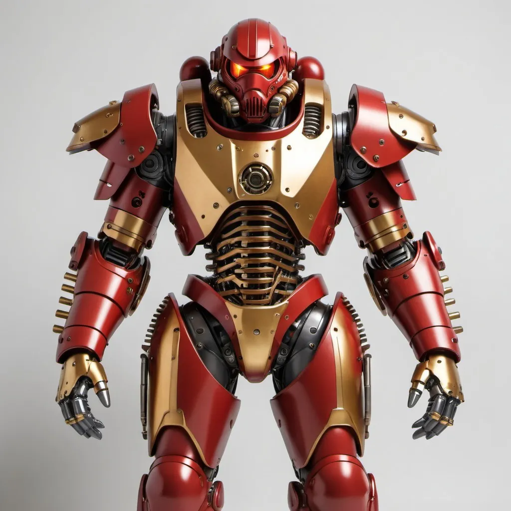 Prompt: Red and gold bio mechanical power armor 