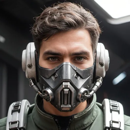 Prompt: Male mech pilot with face mask