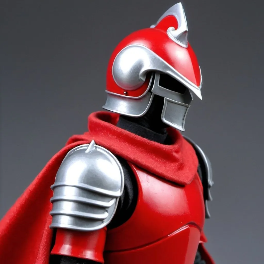 Prompt: Zeon soldier with shoulder cape and Knight helmet in red