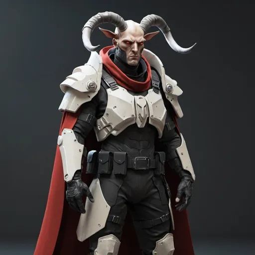 Prompt: Sci-fi soldier with shoulder cape and horns