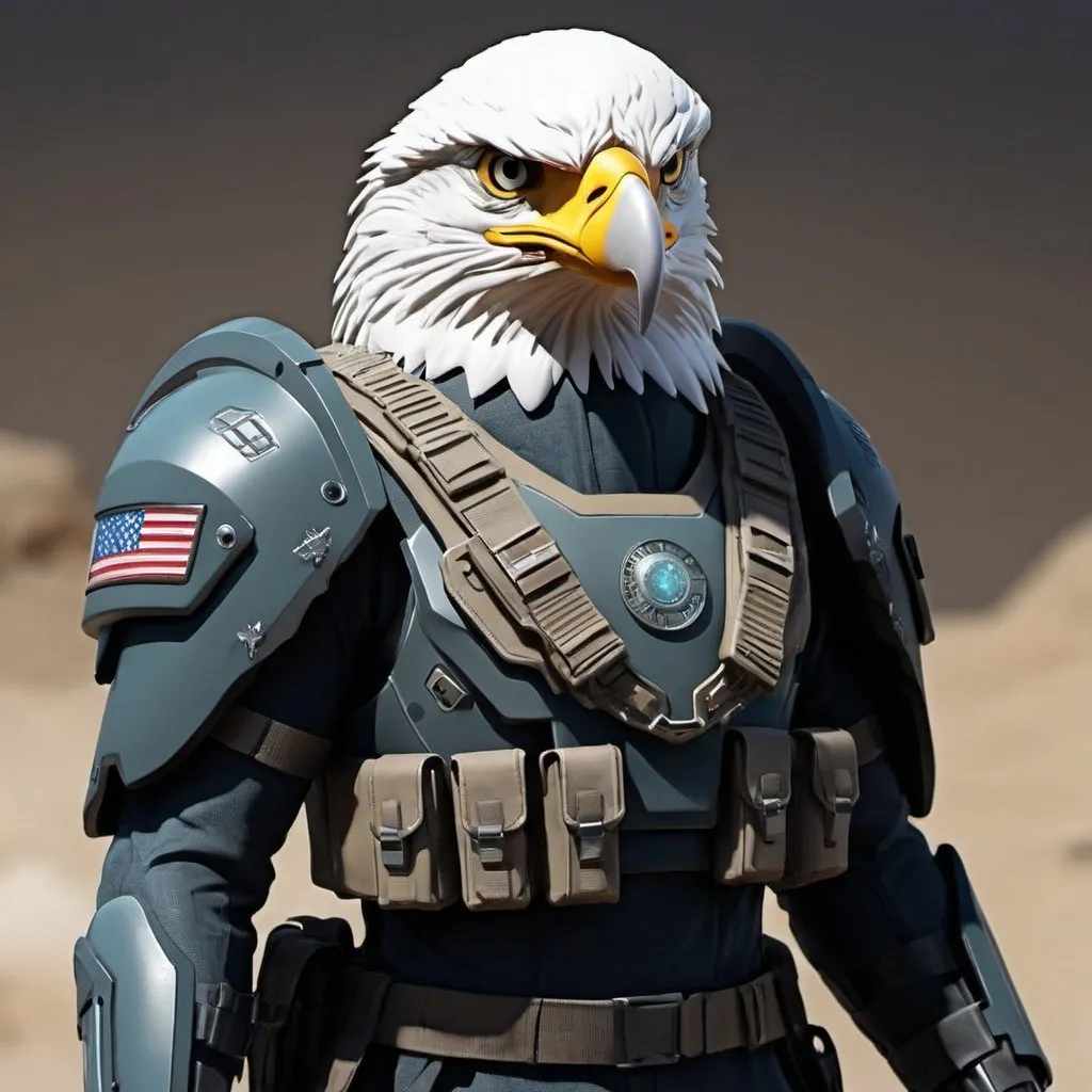 Prompt: Sci-fi eagle soldier