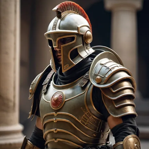 Prompt: Sci-fi soldier with roman helmet 