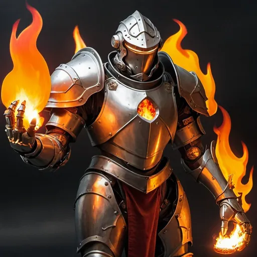 Prompt: warforged soldier with flaming armor 