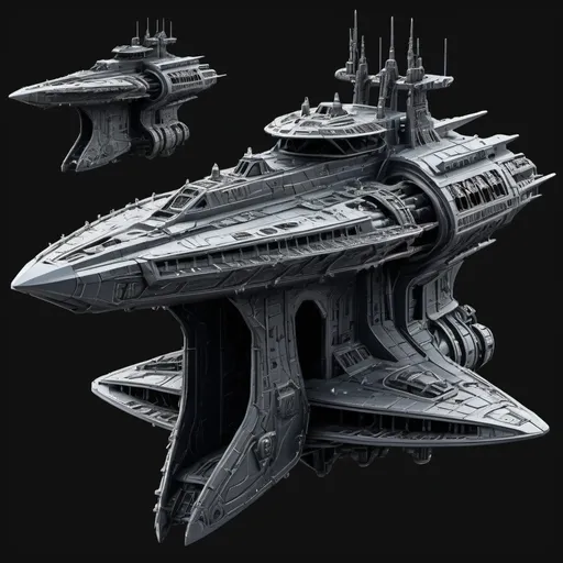 Prompt: Sci-fi battleship space ship with monolith design in Gothic detail 