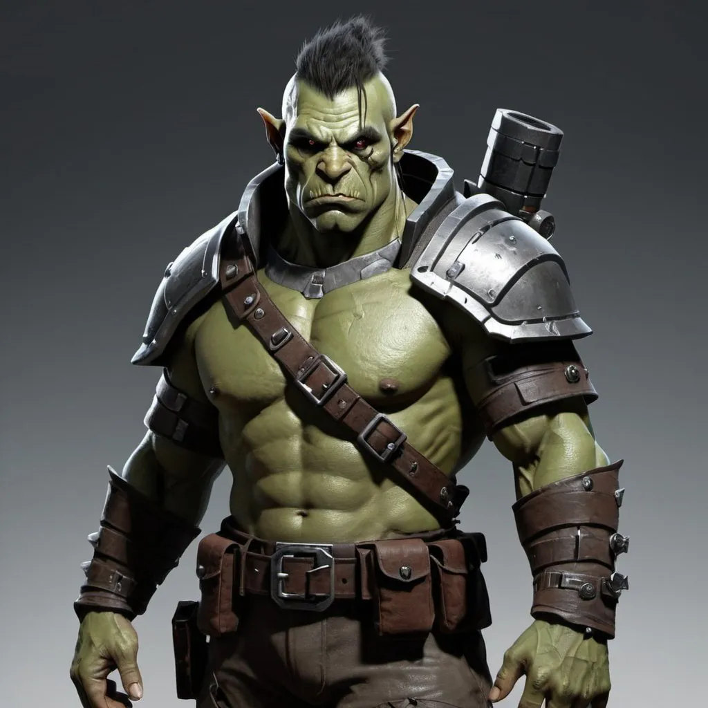 Prompt: Sci-fi soldier half orc