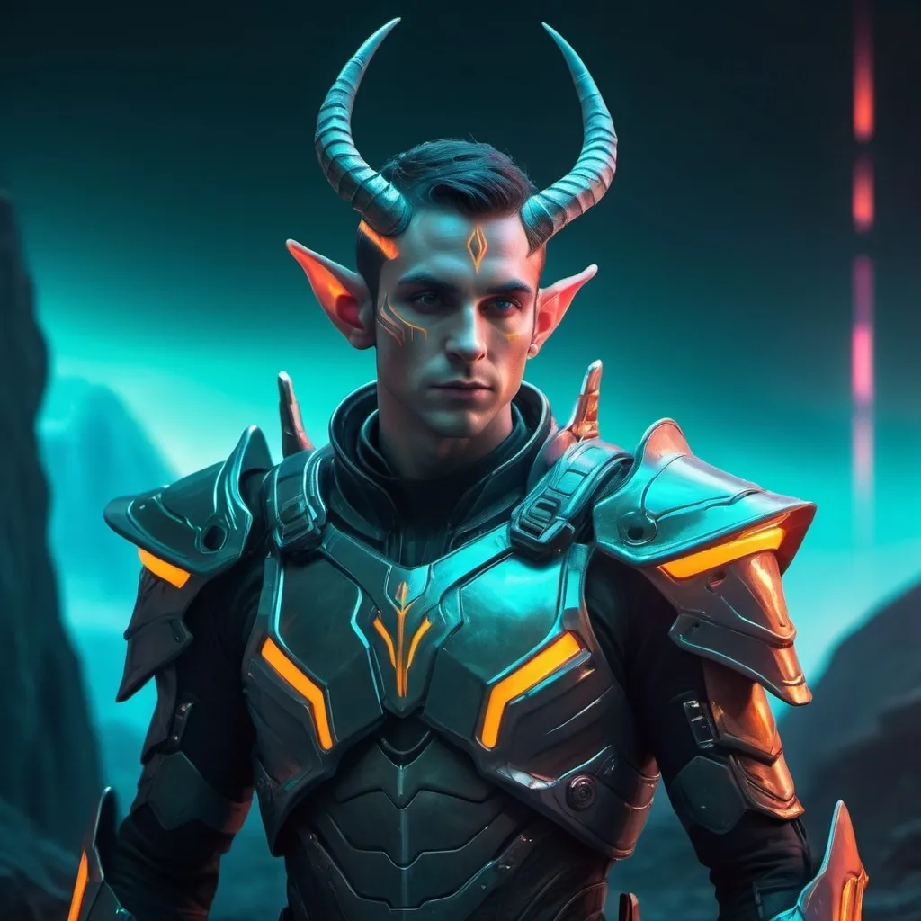 Prompt: Sci-fi male elf soldier with horns