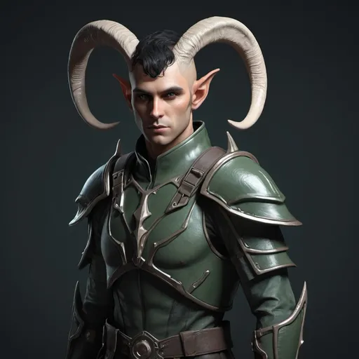 Prompt: Sci-fi male elf soldier with horns