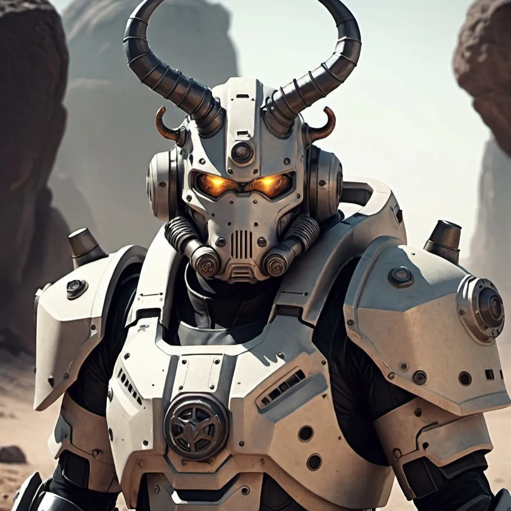 Prompt: Sci-fi soldier in power armor with horns 