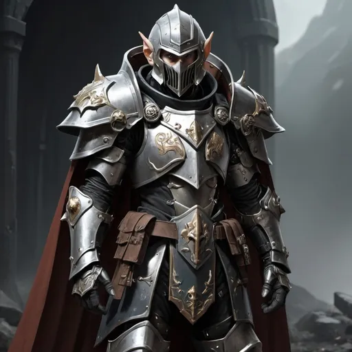 Prompt: Sci-fi male elf soldier that has norse and gothic design armor with a shoulder cape in Warhammer 40k power armor with knight helmet that has facemask 