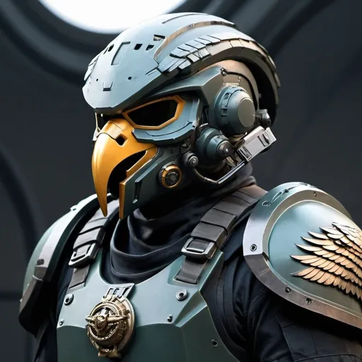 Prompt: Sci-fi soldier with eagle helmet 