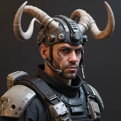Prompt: Sci-fi mercenary with horns