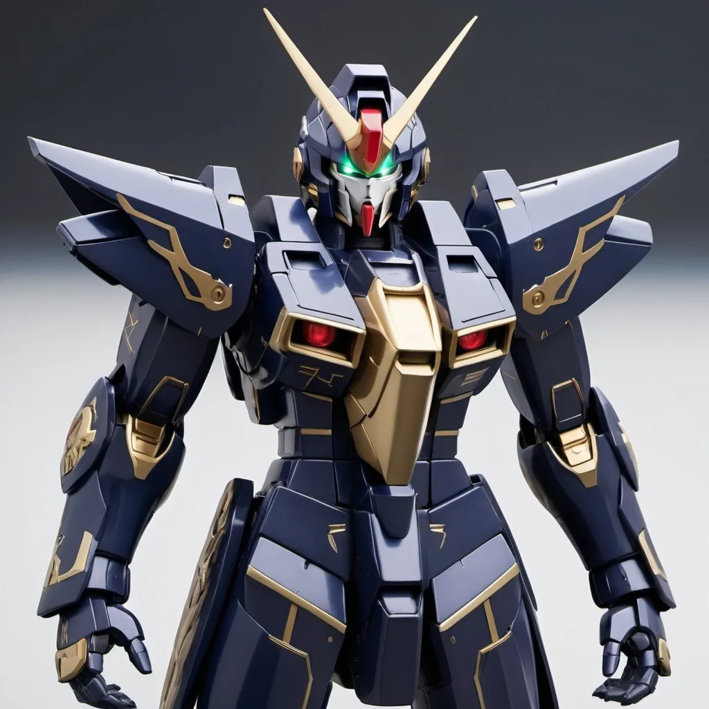 Prompt: Gundam vanguard with sleek armor and roman design with a hint of elven style in raven color 