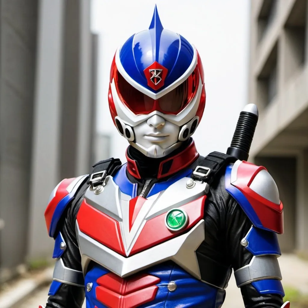 Prompt: Kamen rider soldier in red 