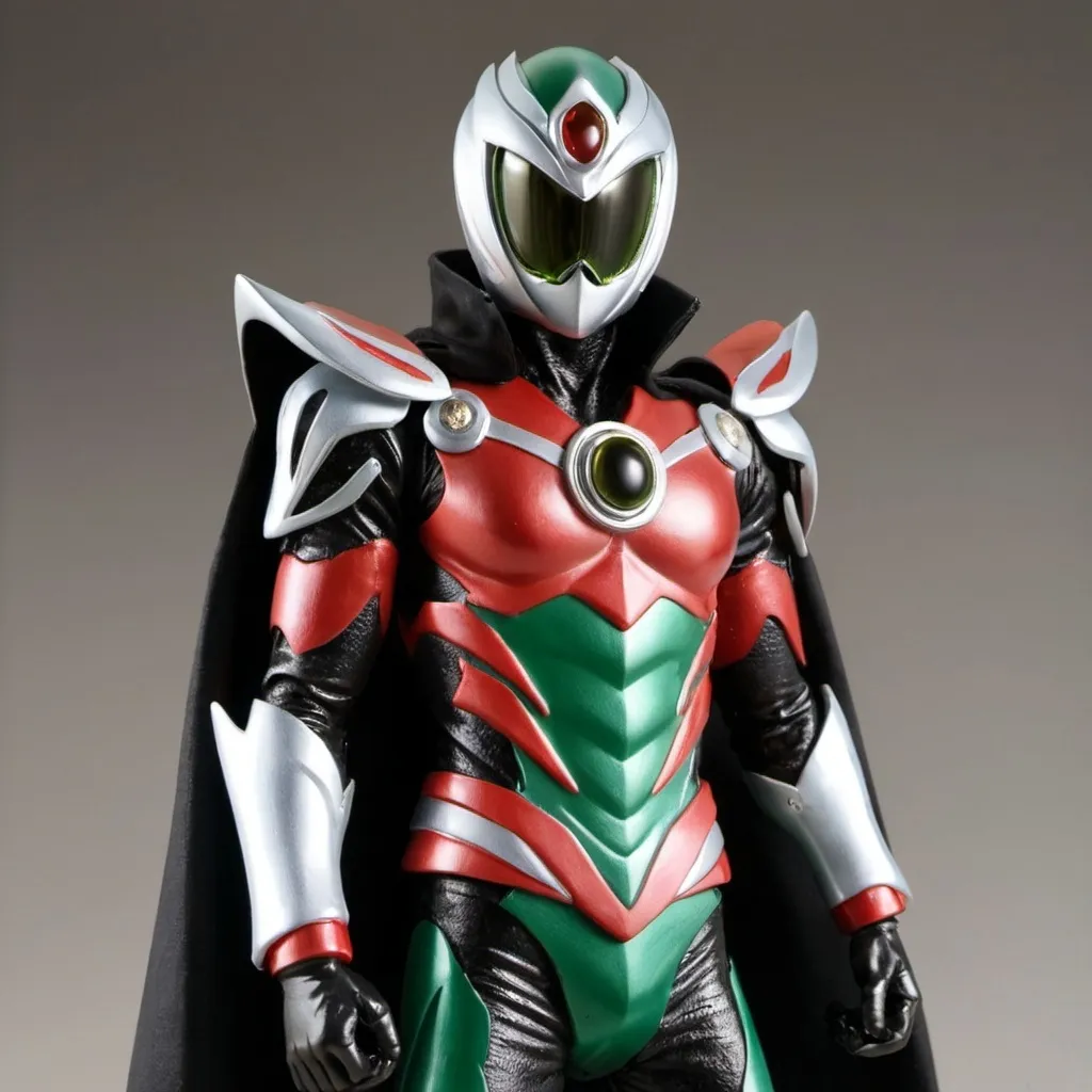 Prompt: Kamen rider entropy with shoulder cape