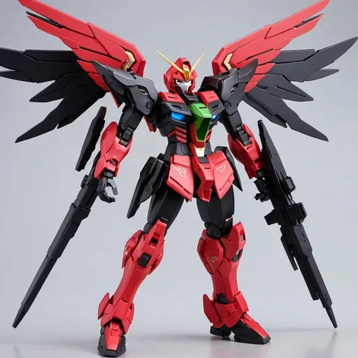 Prompt: Gundam exia red and black with wings 